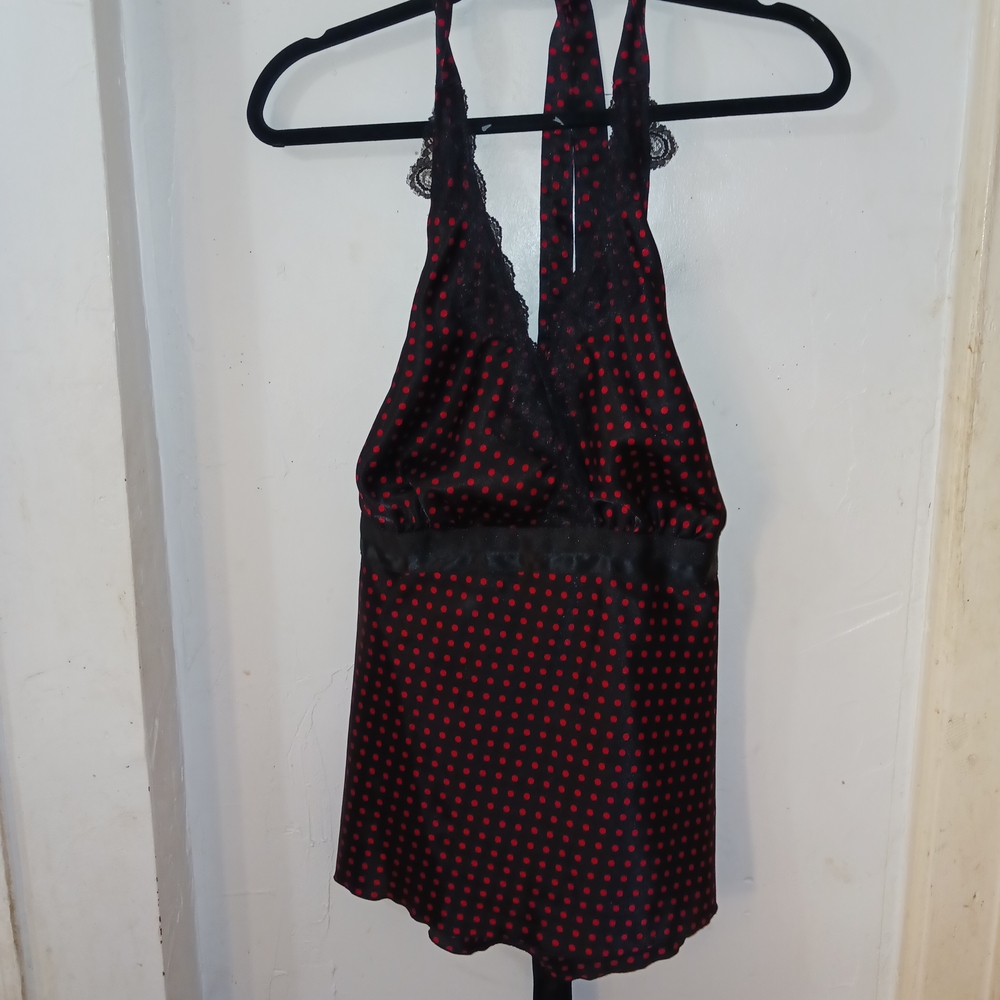 Elegant Black and Red Polka Dot Lace Chemise